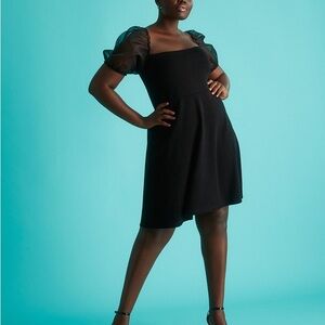 Eloquii Organza Puff Sleeve Black Dress